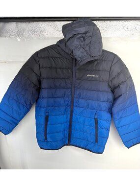 Eddie Bauer Kids Cobalt Blue & Black Hooded Puffer Jacket Size M (10/12)